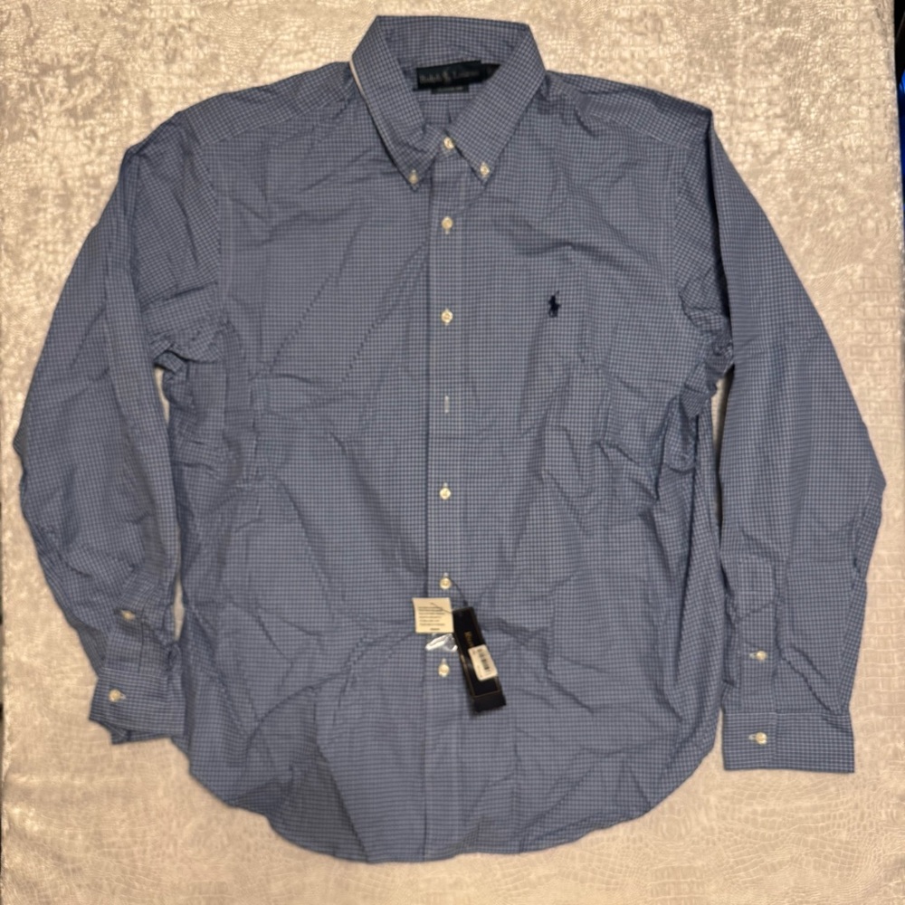 Ralph Lauren Blue Gingham Button-Down Shirt, Men’s XL, New